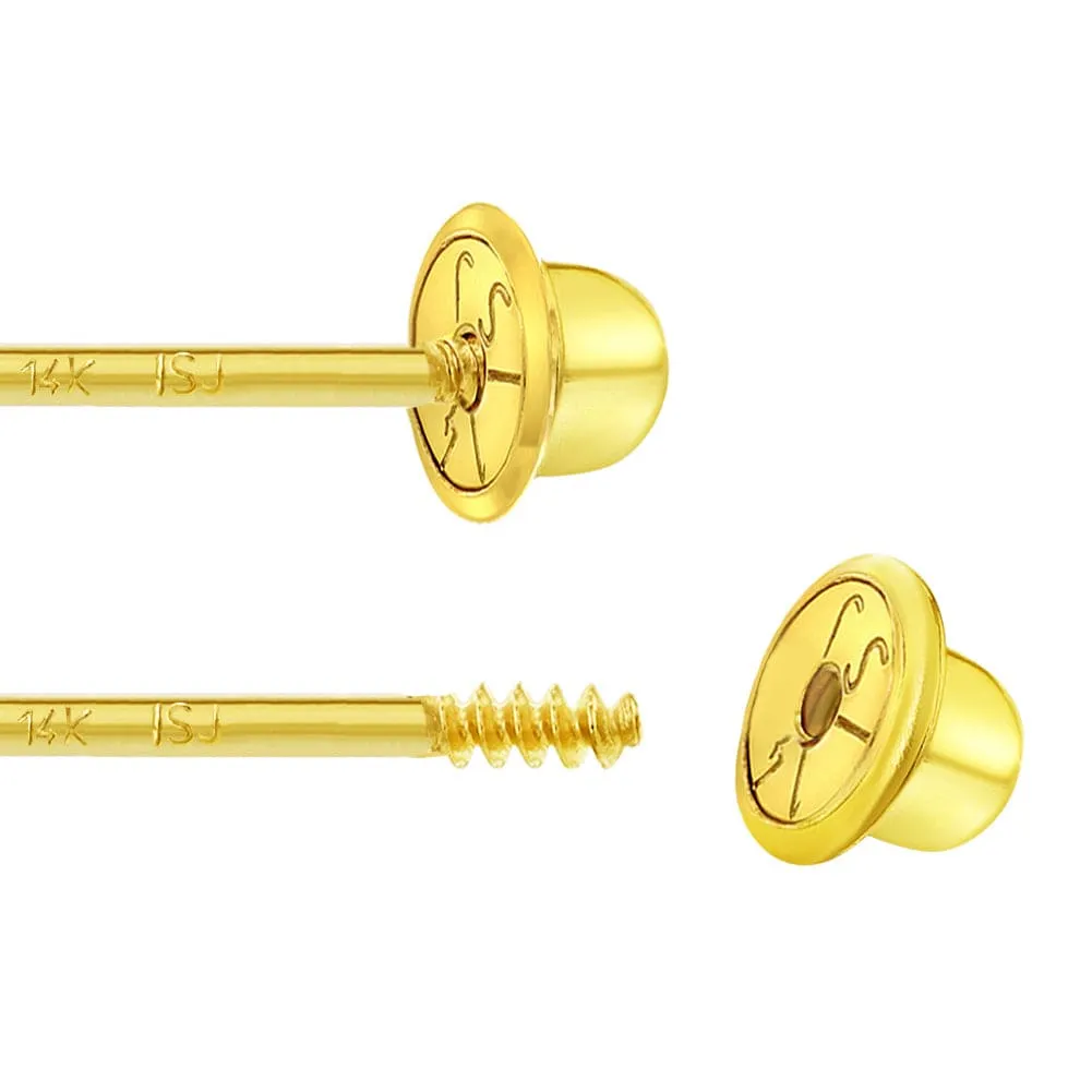 14k Classic 5mm CZ Heart Earrings - Screw Back