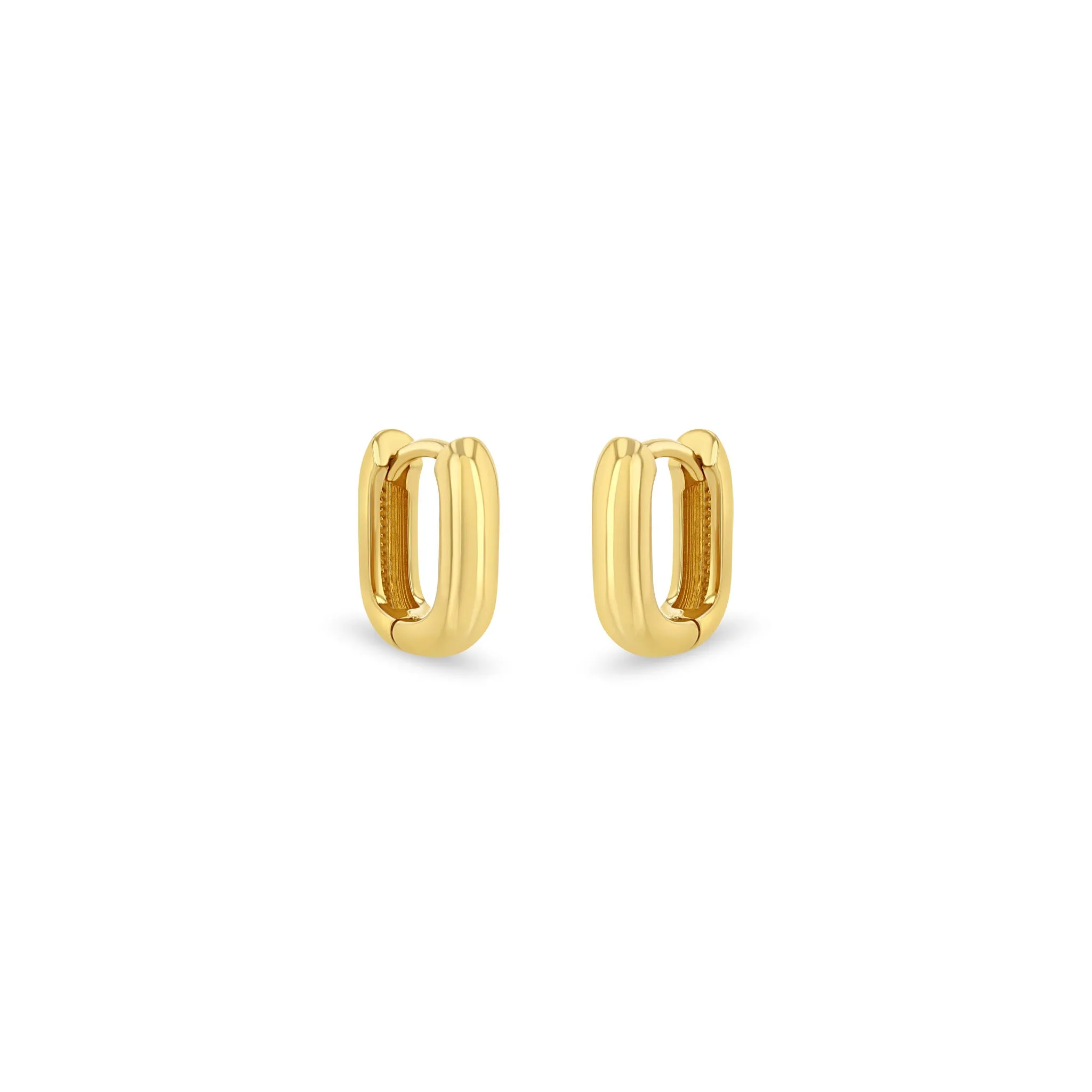 14k Gold Thick Small Oval Hinge Huggie Hoops