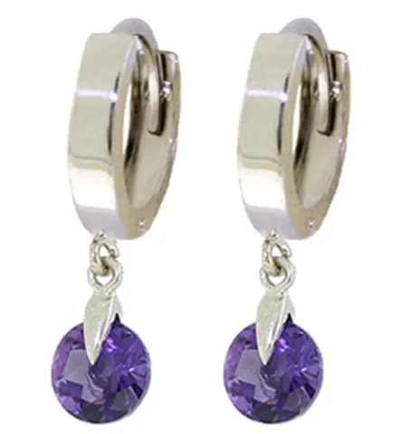 1.5 Carat 14K Solid Yellow Gold Hoop Earrings Natural Amethyst