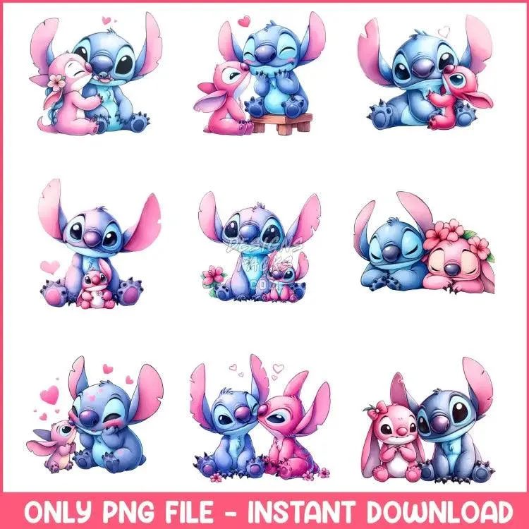 16 Lilo and stitch valentine Designs Bundle PNG
