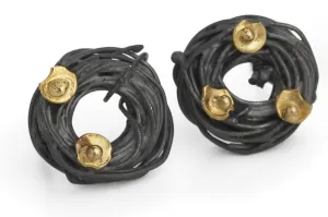 18k Gold Oxidized Acorn Cup Wrap Stud Earrings