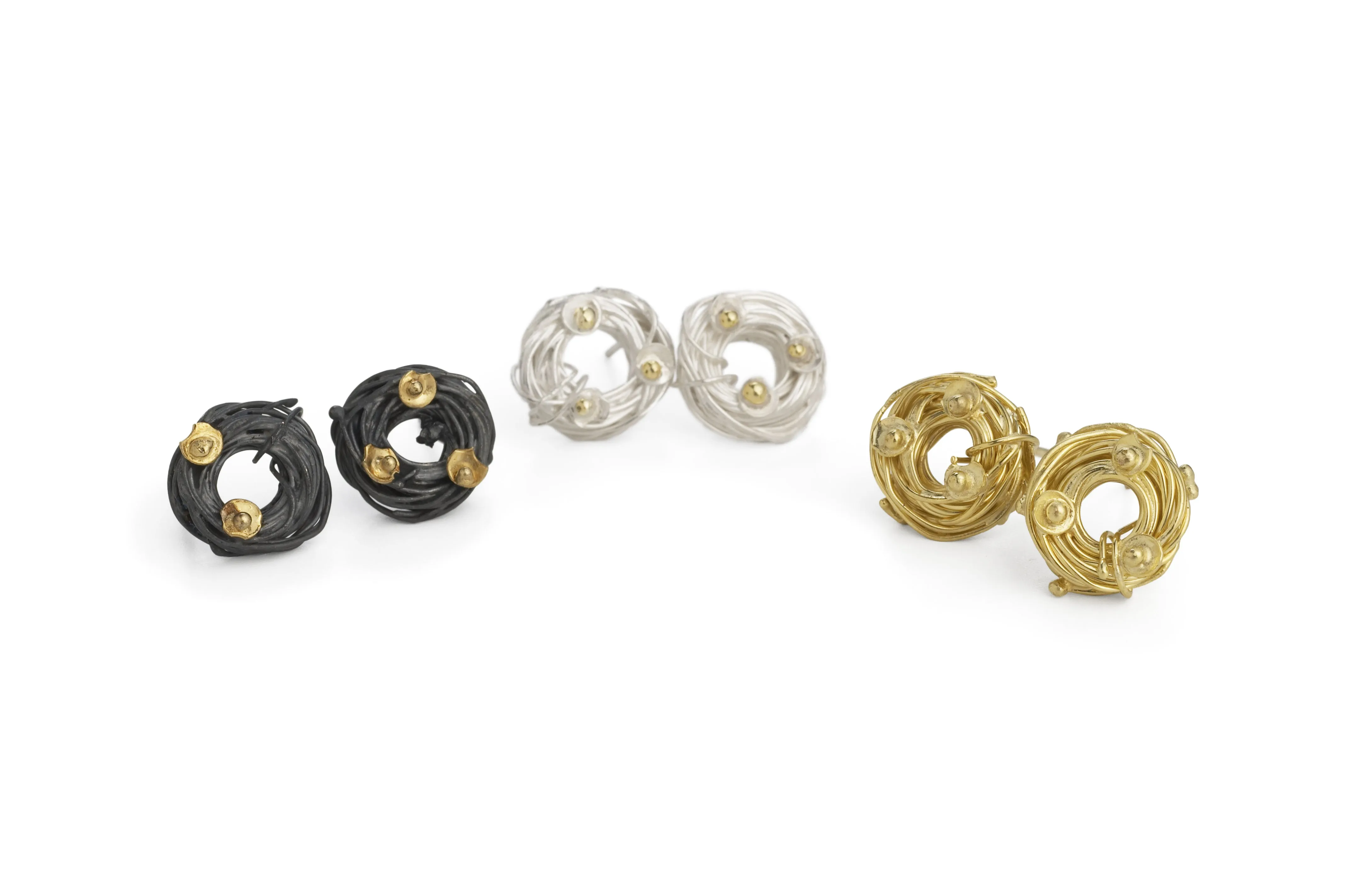 18k Gold Oxidized Acorn Cup Wrap Stud Earrings