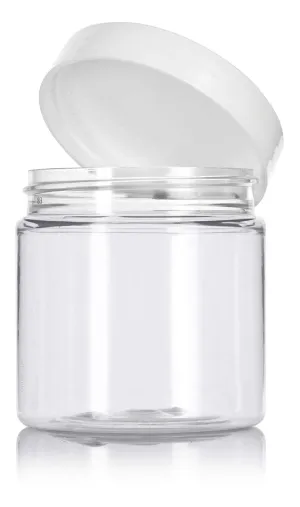 19 oz Clear Plastic Straight Sides Jar with White Foam Lined Lid (12 Pack)
