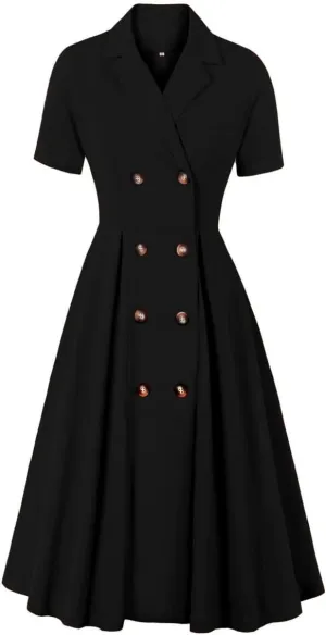 1950s Dresses for Women Vintage Rockabilly Retro Short Sleeve Tie Midi Dress Cocktail Party Evening Prom Gown