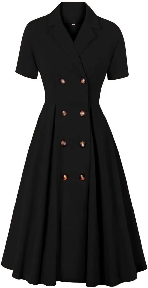 1950s Dresses for Women Vintage Rockabilly Retro Short Sleeve Tie Midi Dress Cocktail Party Evening Prom Gown