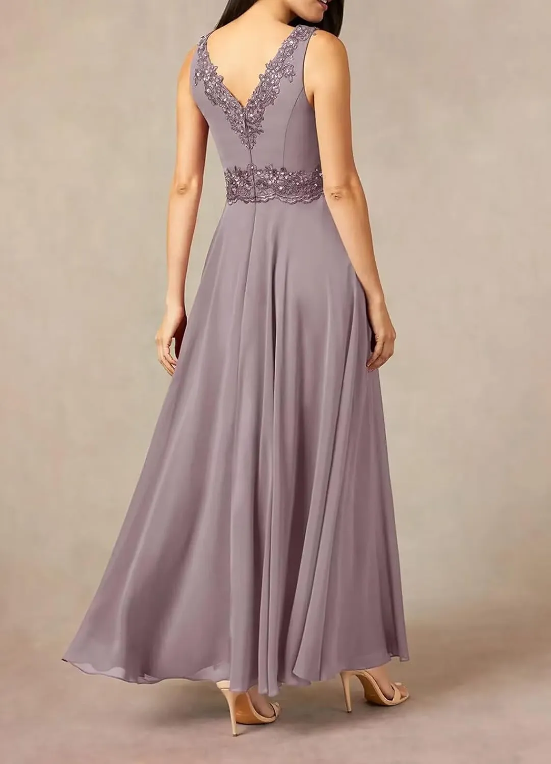 2 Piece Mother of The Bride Dresses Lace Chiffon V Neck Grandmother of The Groom Dresses