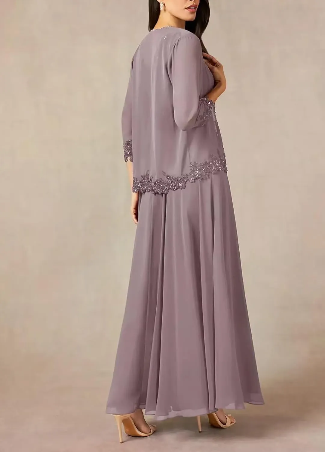 2 Piece Mother of The Bride Dresses Lace Chiffon V Neck Grandmother of The Groom Dresses