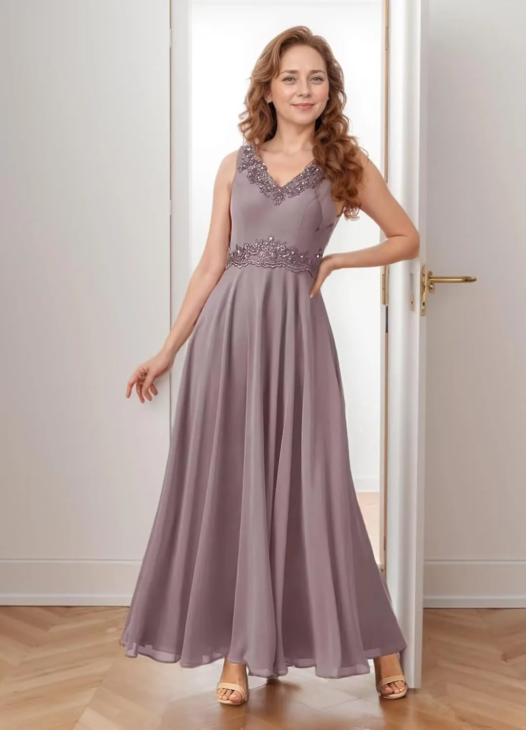 2 Piece Mother of The Bride Dresses Lace Chiffon V Neck Grandmother of The Groom Dresses