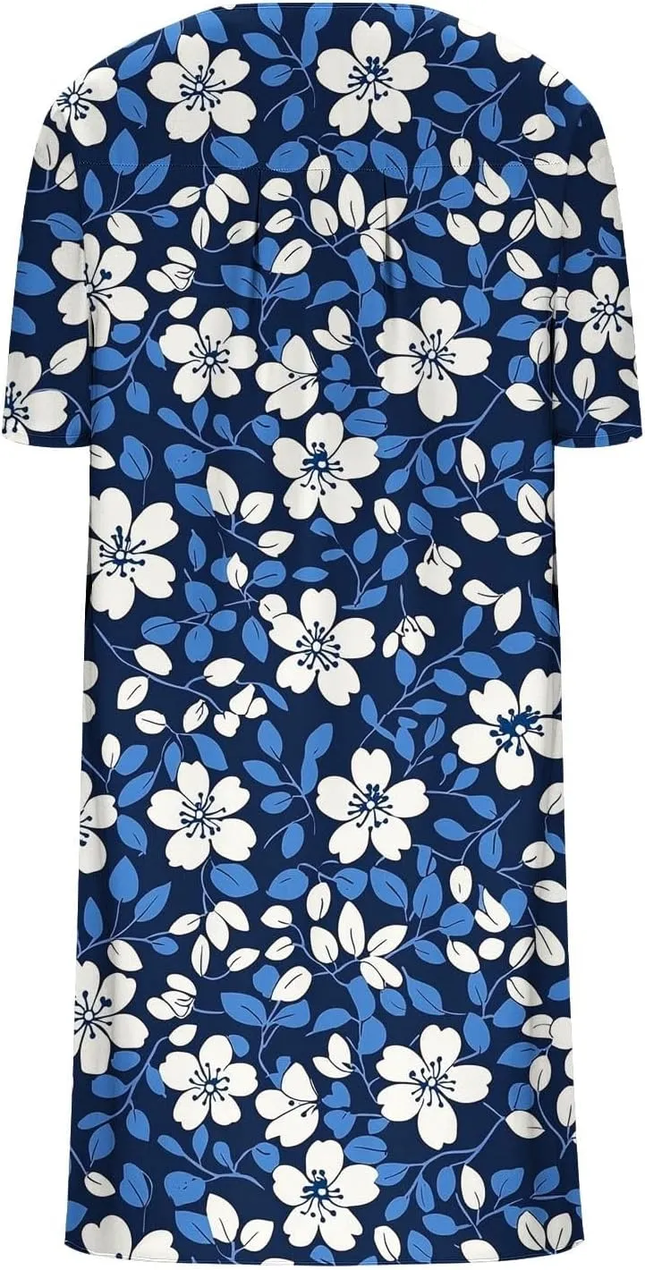 2025 Women's Spring Summer Dresses Funny Fashion Floral Printed Short Sleeve Casual V-Neck Maxi Dress