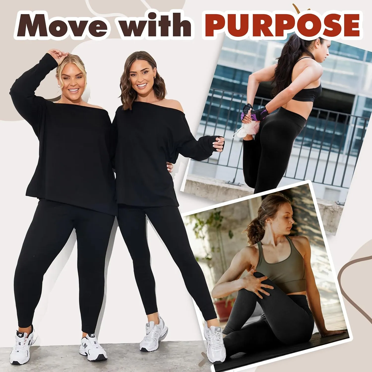 Active Club 3 or 6-Pack Fleece Lined Leggings for Women, High-Waisted Womens Leggings with Wide Waistband and Fleece Lining