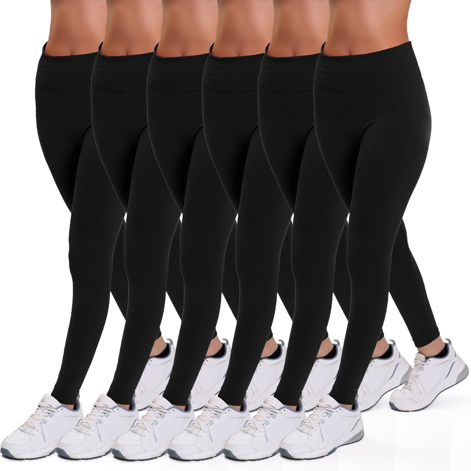 Active Club 3 or 6-Pack Fleece Lined Leggings for Women, High-Waisted Womens Leggings with Wide Waistband and Fleece Lining