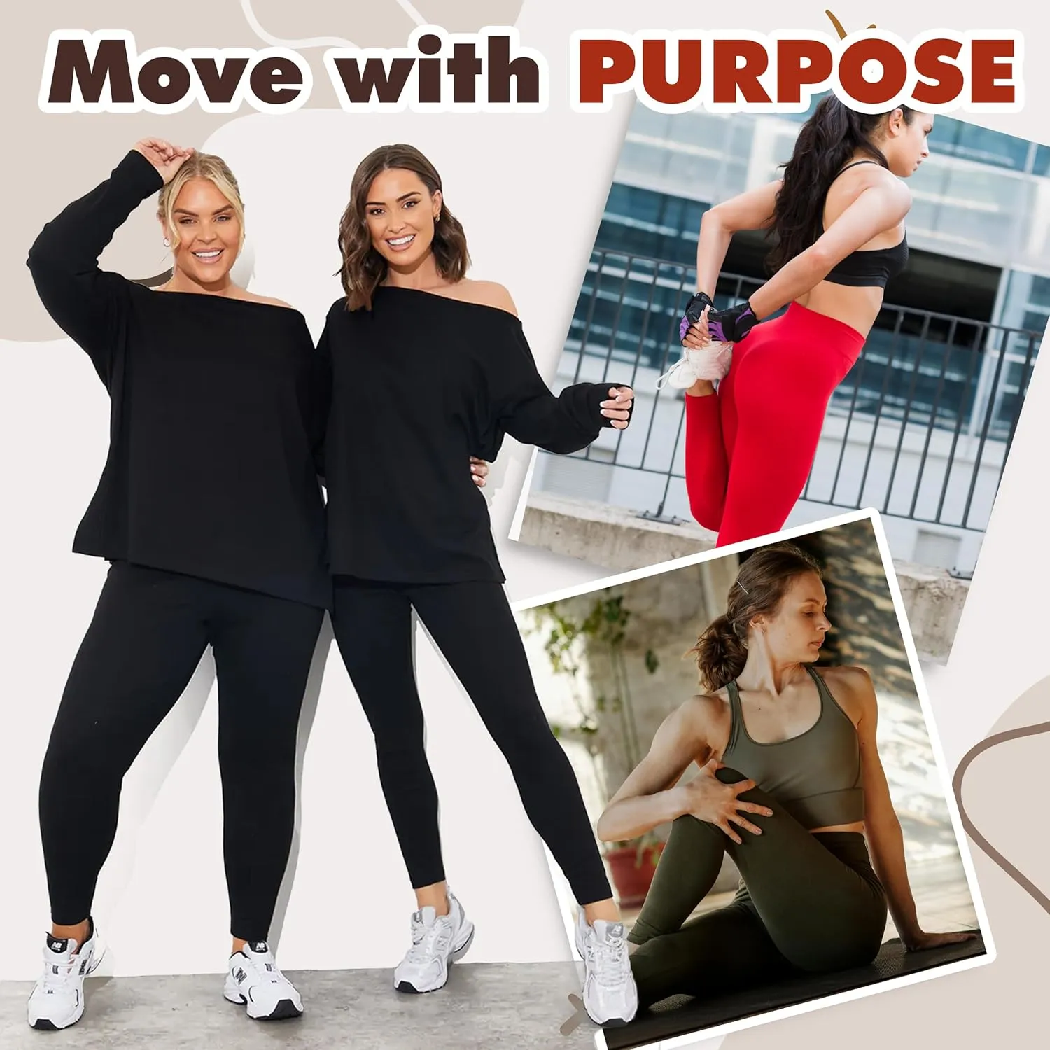 Active Club 3 or 6-Pack Fleece Lined Leggings for Women, High-Waisted Womens Leggings with Wide Waistband and Fleece Lining