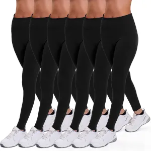Active Club 3 or 6-Pack Fleece Lined Leggings for Women, High-Waisted Womens Leggings with Wide Waistband and Fleece Lining