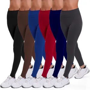 Active Club 3 or 6-Pack Fleece Lined Leggings for Women, High-Waisted Womens Leggings with Wide Waistband and Fleece Lining