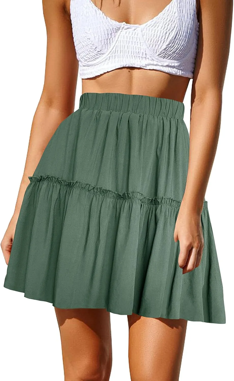 Afibi Women's Summer High Waist Floral Layered Ruffle Pleated Beach Mini Skirt