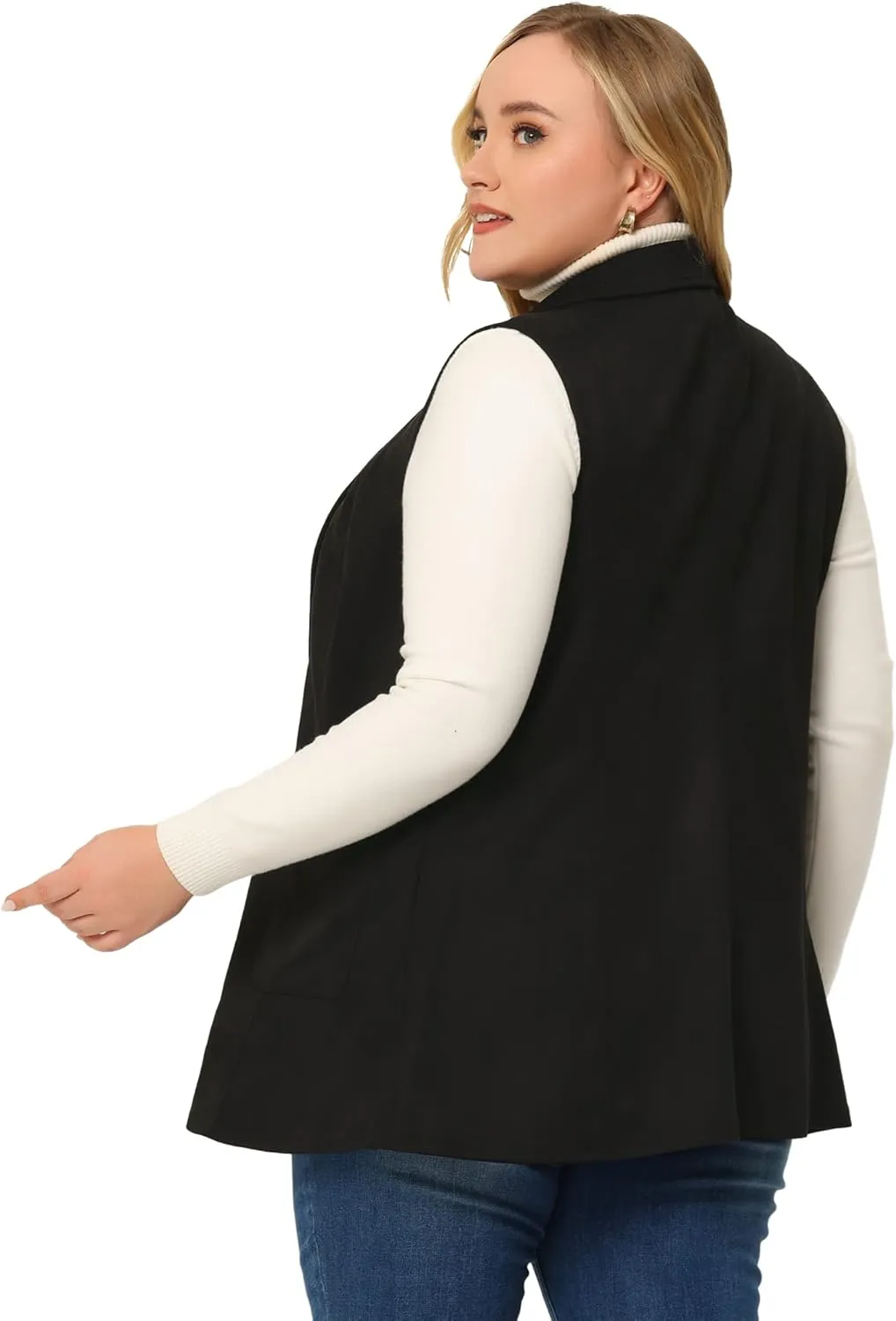 Agnes Orinda Plus Size Utility Vest for Women Lapel Sleeveless Lightweight Casual Suede Vests Jacket