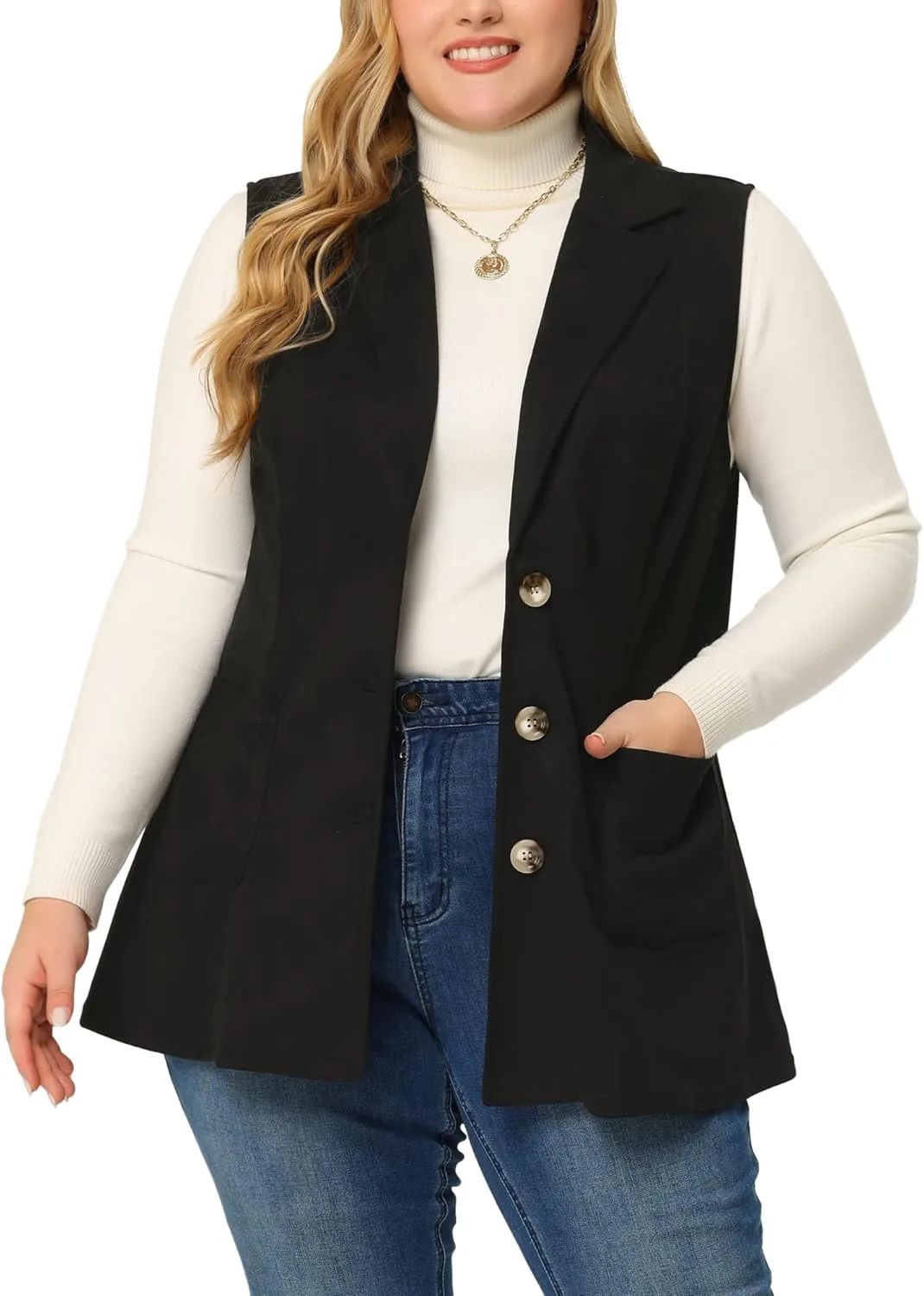 Agnes Orinda Plus Size Utility Vest for Women Lapel Sleeveless Lightweight Casual Suede Vests Jacket