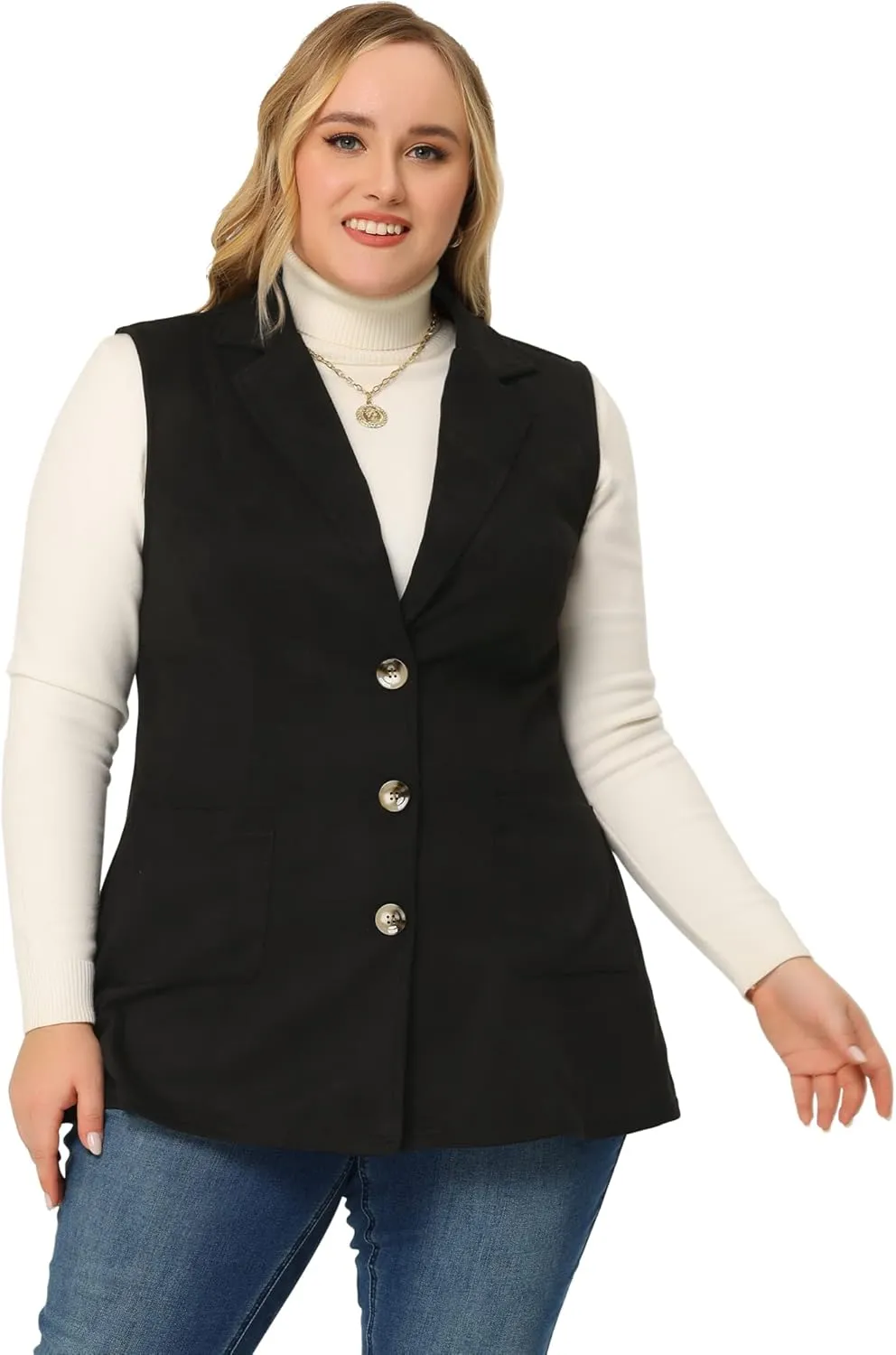 Agnes Orinda Plus Size Utility Vest for Women Lapel Sleeveless Lightweight Casual Suede Vests Jacket