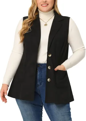 Agnes Orinda Plus Size Utility Vest for Women Lapel Sleeveless Lightweight Casual Suede Vests Jacket