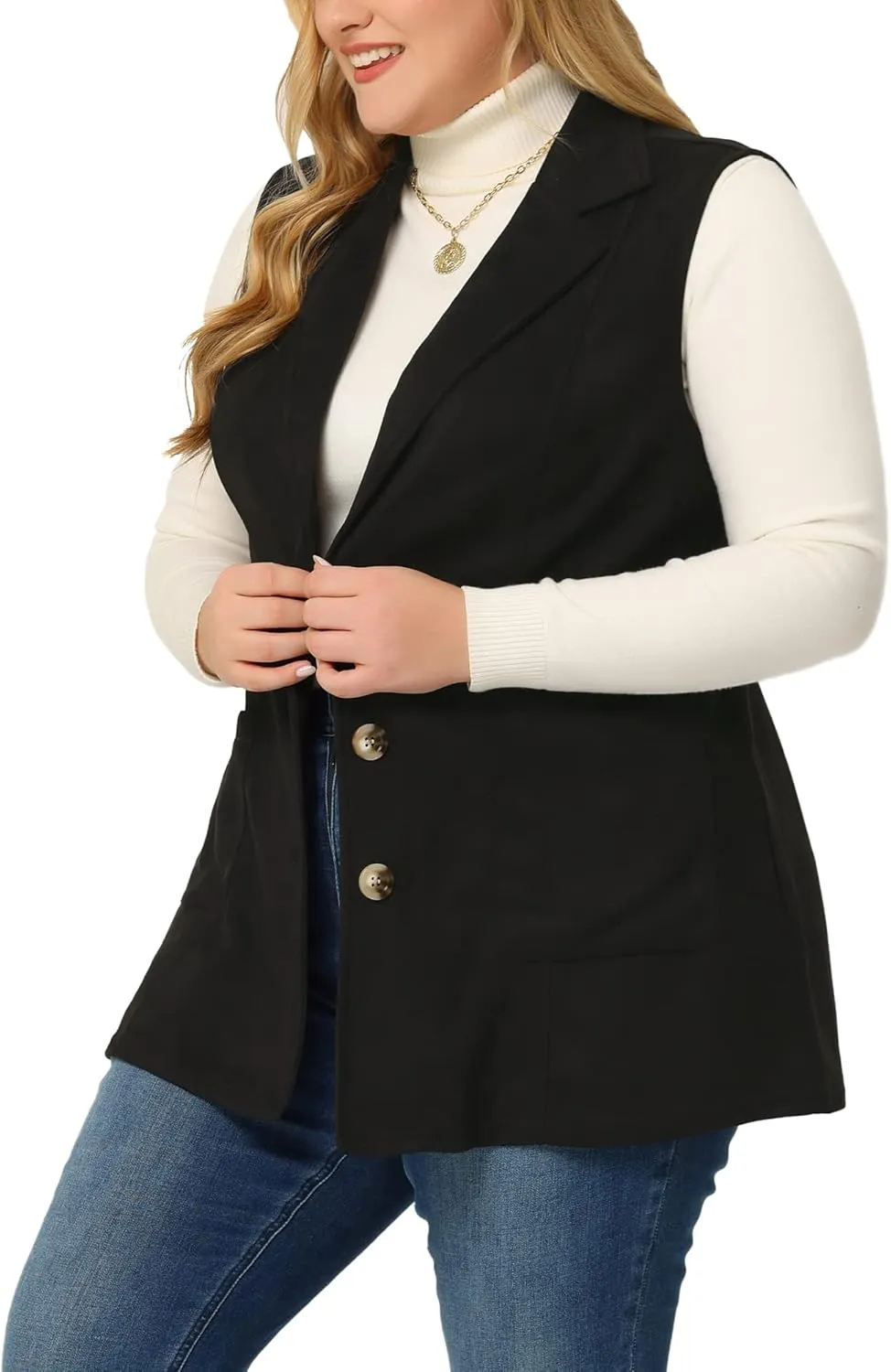 Agnes Orinda Plus Size Utility Vest for Women Lapel Sleeveless Lightweight Casual Suede Vests Jacket