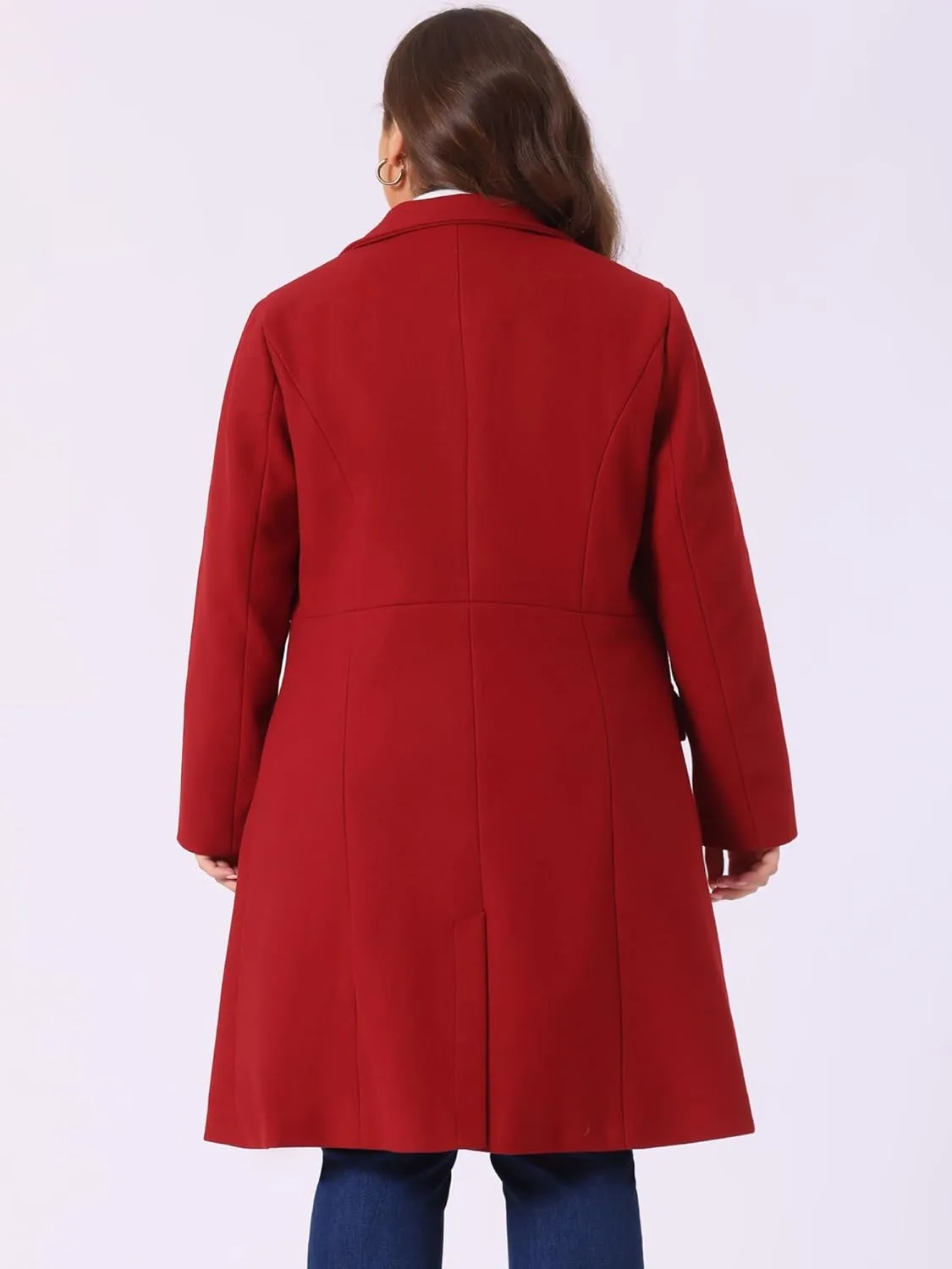Agnes Orinda Women's Plus Size Long Winter Coats Notch Lapel Double Breasted Pea Trench Coats