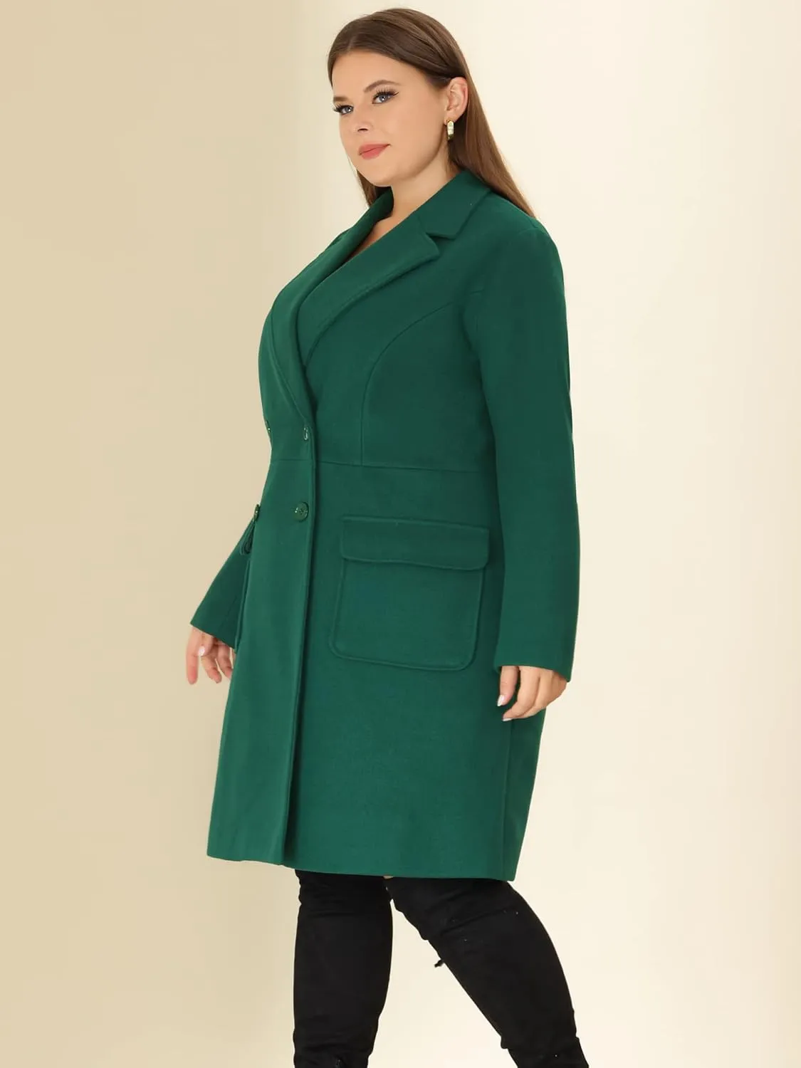 Agnes Orinda Women's Plus Size Long Winter Coats Notch Lapel Double Breasted Pea Trench Coats