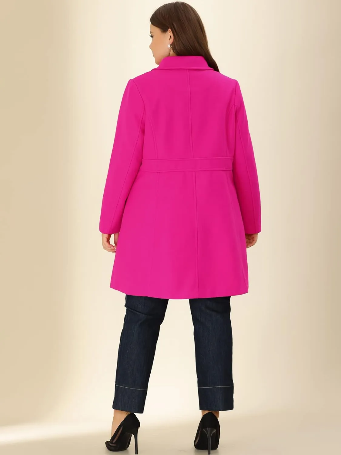 Agnes Orinda Women's Plus Size Long Winter Coats Notch Lapel Double Breasted Pea Trench Coats