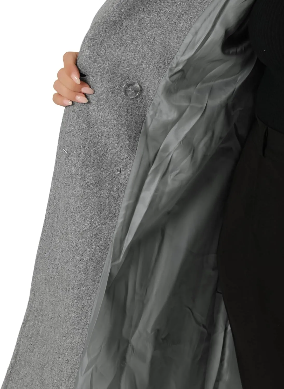 Agnes Orinda Women's Plus Size Long Winter Coats Notch Lapel Double Breasted Pea Trench Coats