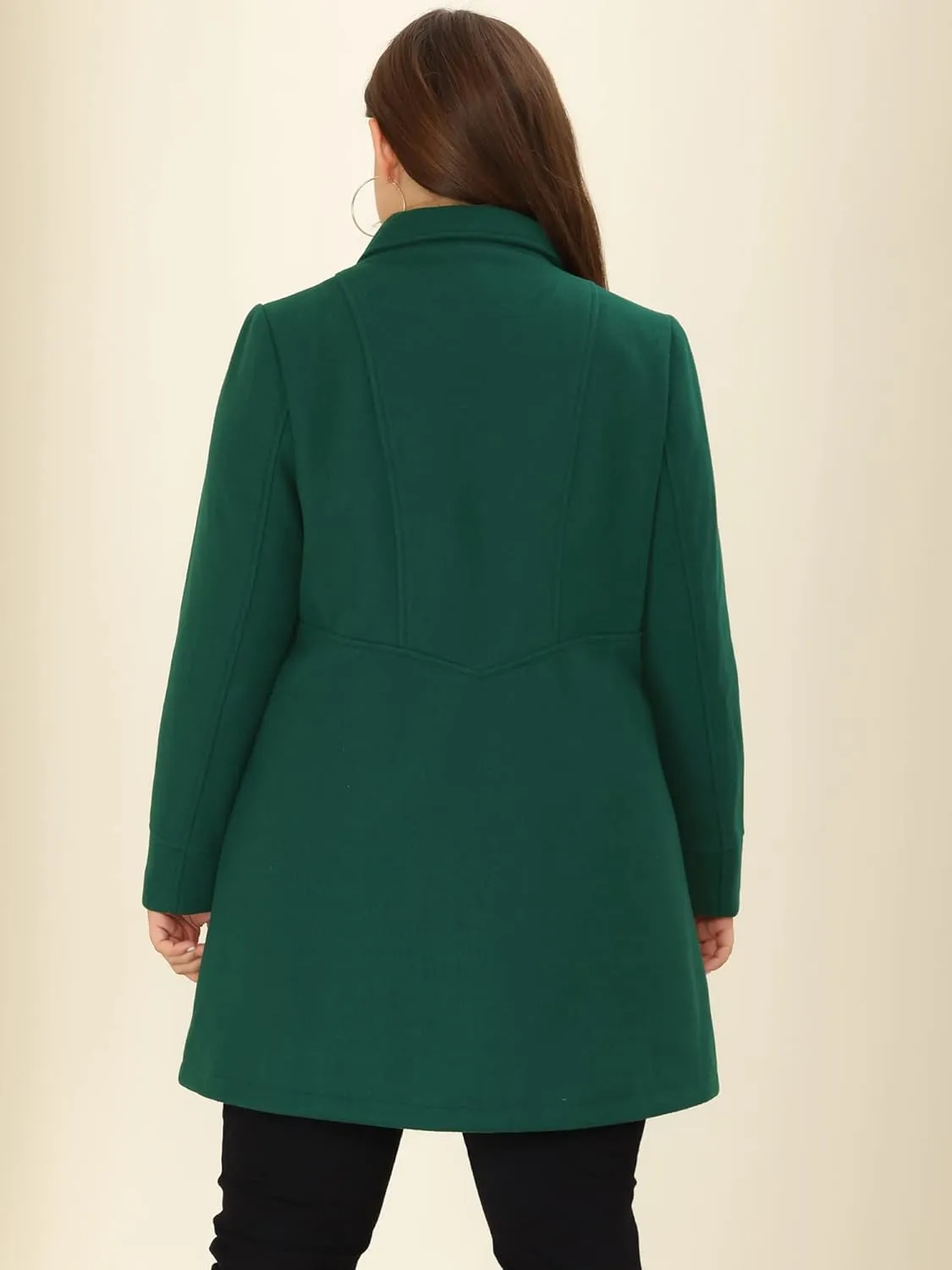 Agnes Orinda Women's Plus Size Long Winter Coats Notch Lapel Double Breasted Pea Trench Coats