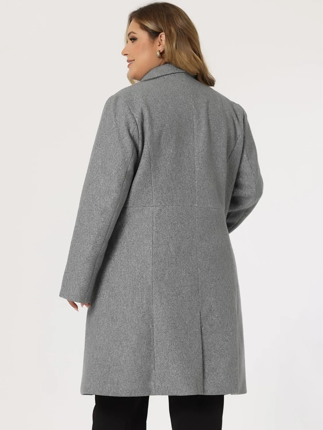 Agnes Orinda Women's Plus Size Long Winter Coats Notch Lapel Double Breasted Pea Trench Coats