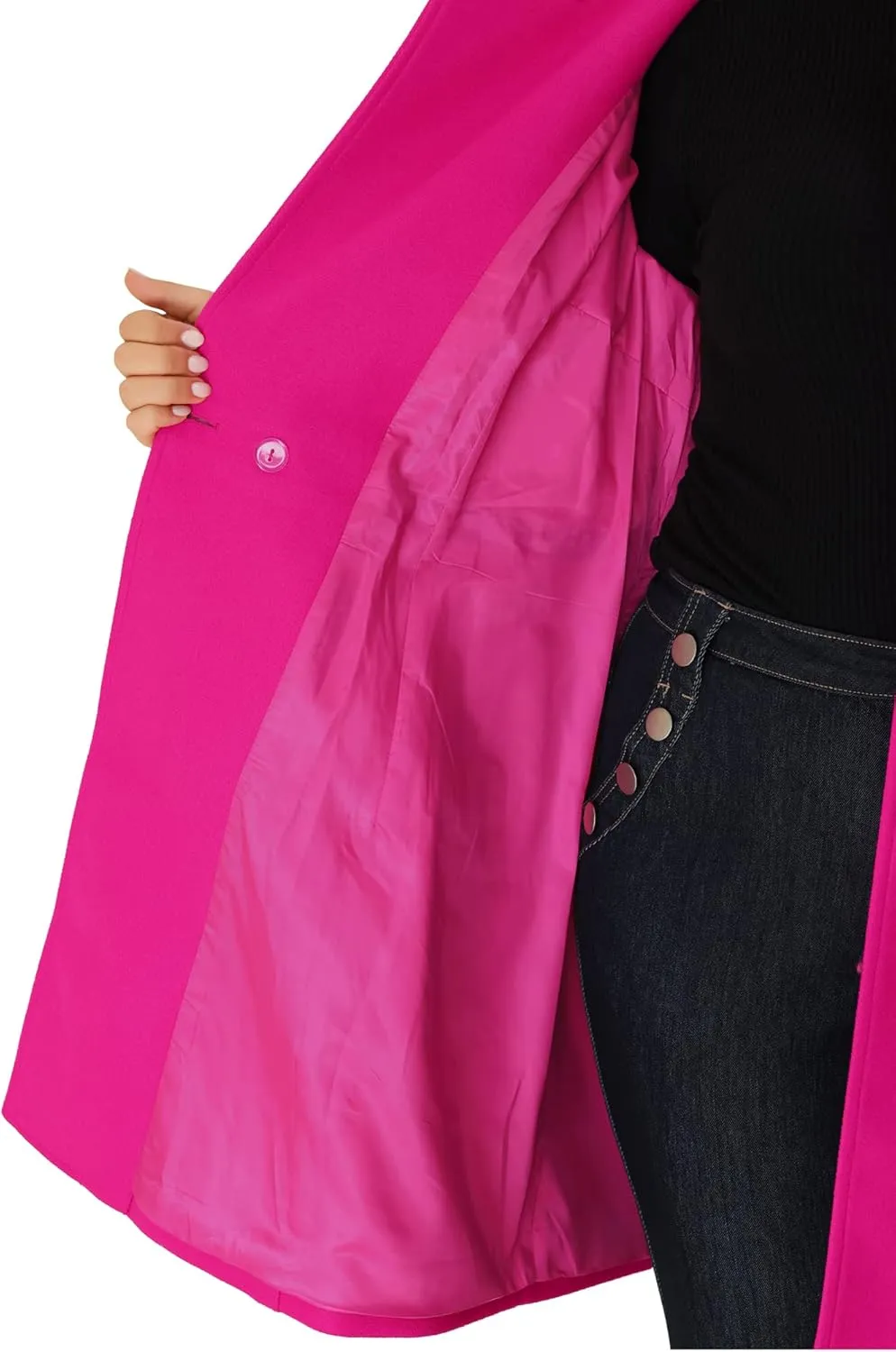 Agnes Orinda Women's Plus Size Long Winter Coats Notch Lapel Double Breasted Pea Trench Coats
