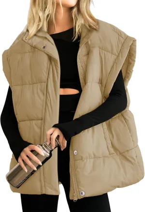 Ainangua Women's Puffer Vest Stand Collar Zipper Sleeveless Jackets Winter Lightweight Vests Warm Padded Jacket Coat