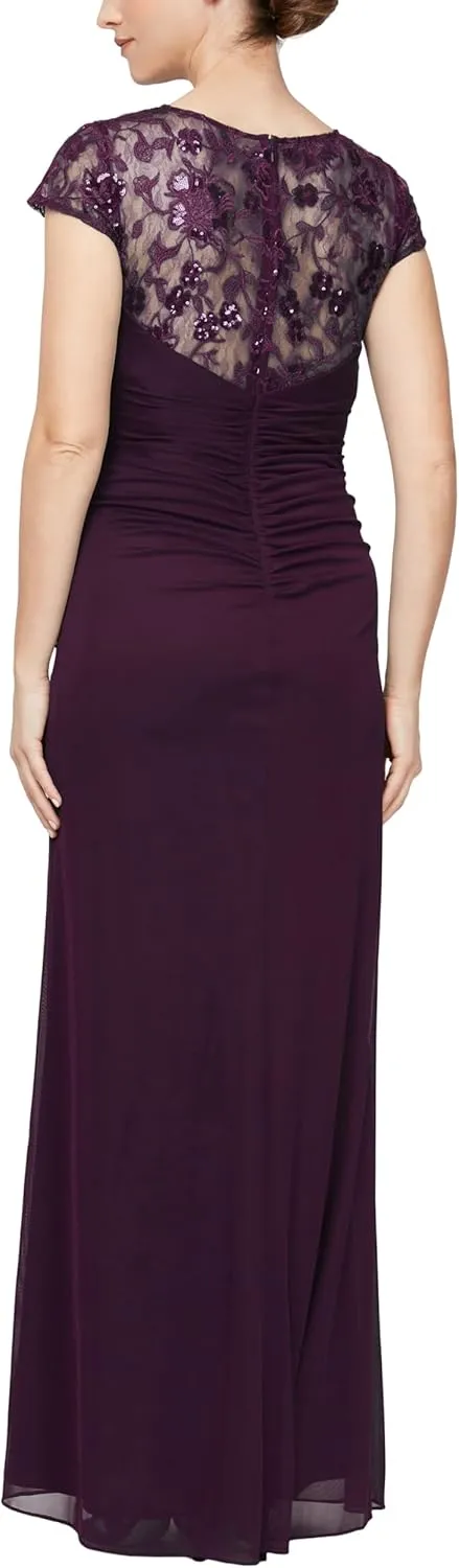 Alex Evenings Women's Long Length A-line Sweetheart Neck Gown with Cap Sleeves, Mother of The Bride Dress