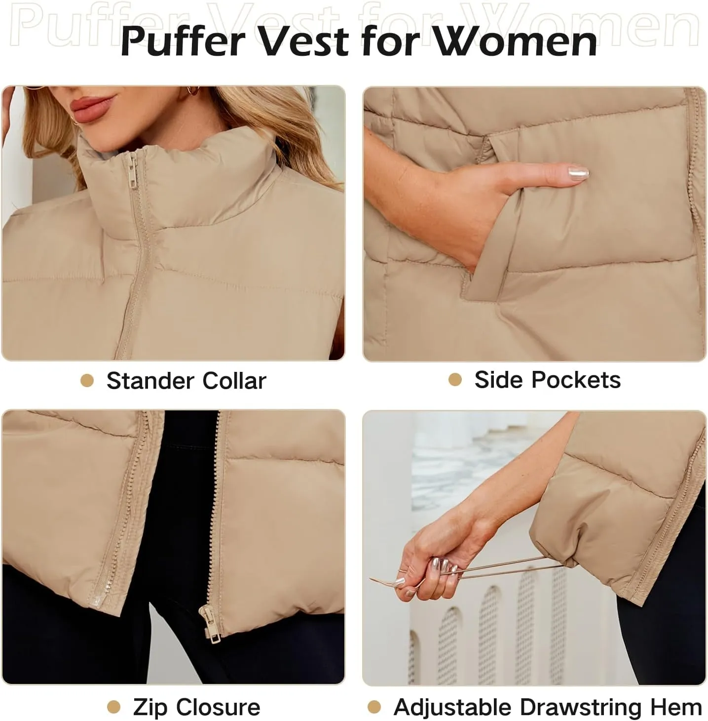 American Trends Womens Puffer Vest Sleeveless Puffy Vests for Women Collar Jacket Zipper Coat with Pockets