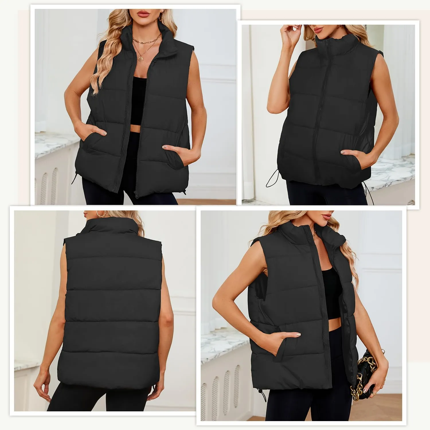 American Trends Womens Puffer Vest Sleeveless Puffy Vests for Women Collar Jacket Zipper Coat with Pockets