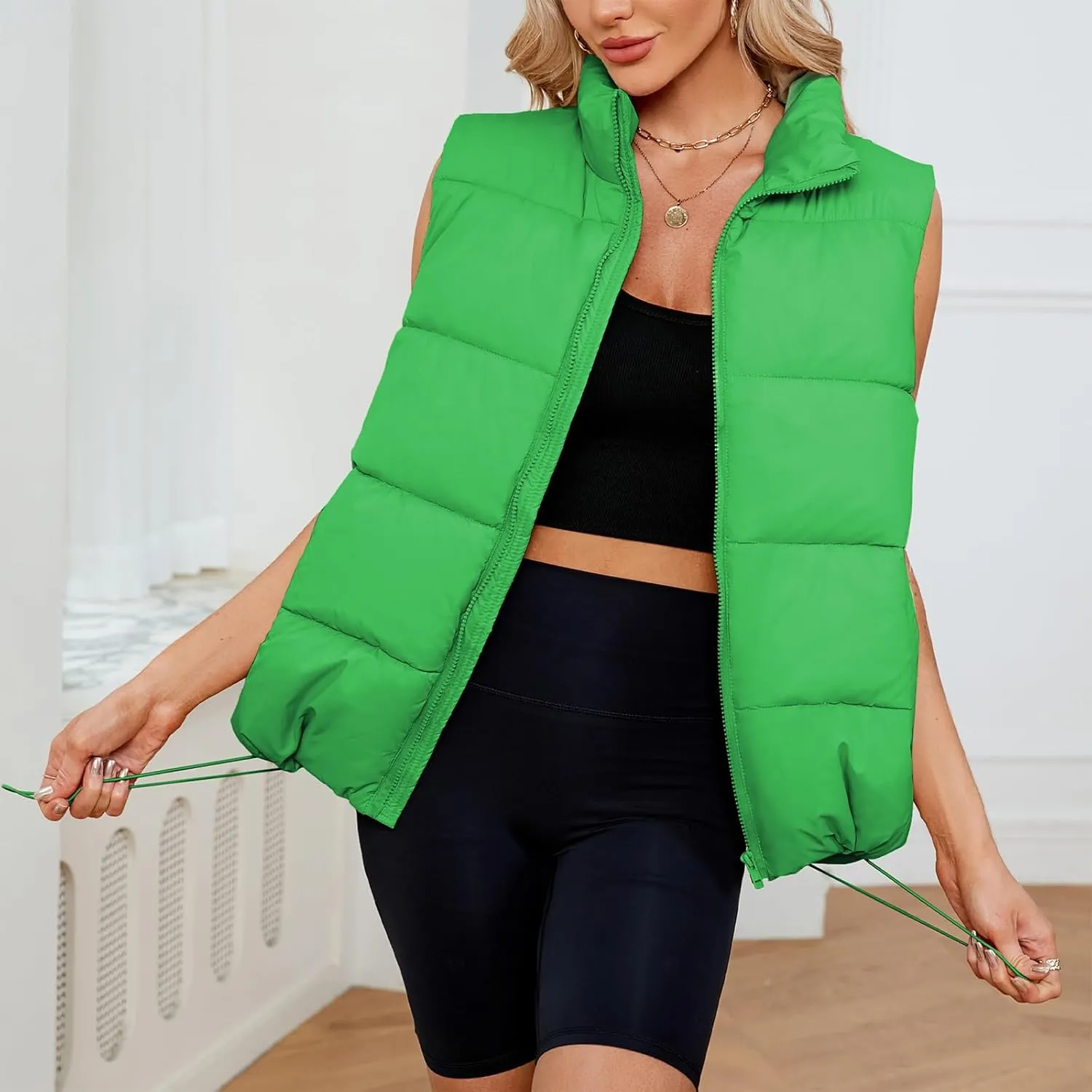 American Trends Womens Puffer Vest Sleeveless Puffy Vests for Women Collar Jacket Zipper Coat with Pockets