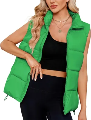 American Trends Womens Puffer Vest Sleeveless Puffy Vests for Women Collar Jacket Zipper Coat with Pockets