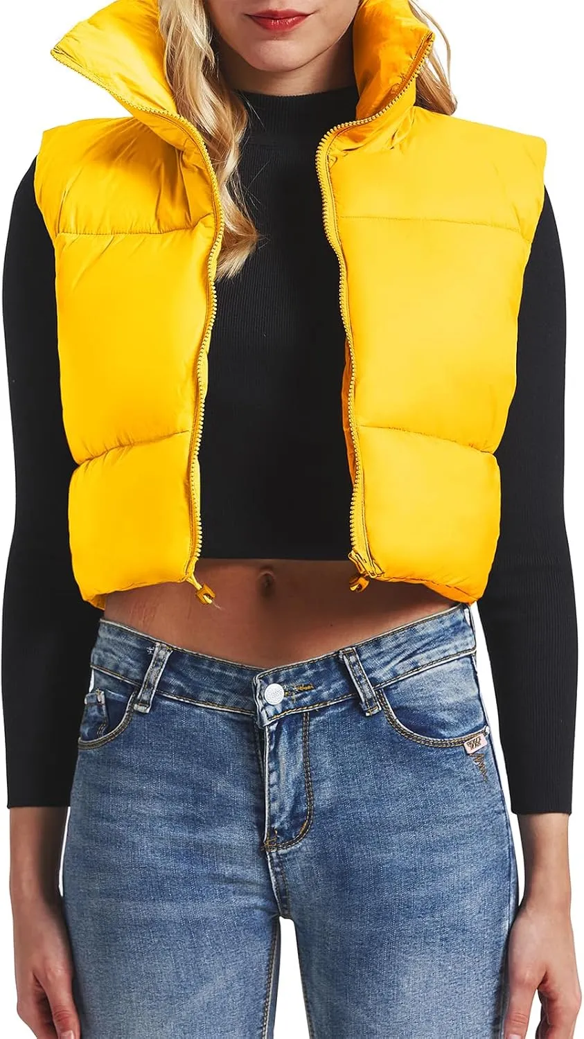 American Trends Women's Winter Crop Vest Sleeveless Puffer Vests for Women Jacket Outwear Coat