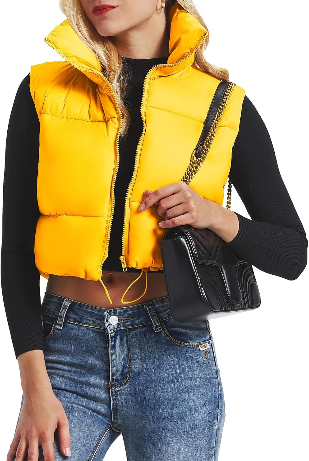 American Trends Women's Winter Crop Vest Sleeveless Puffer Vests for Women Jacket Outwear Coat