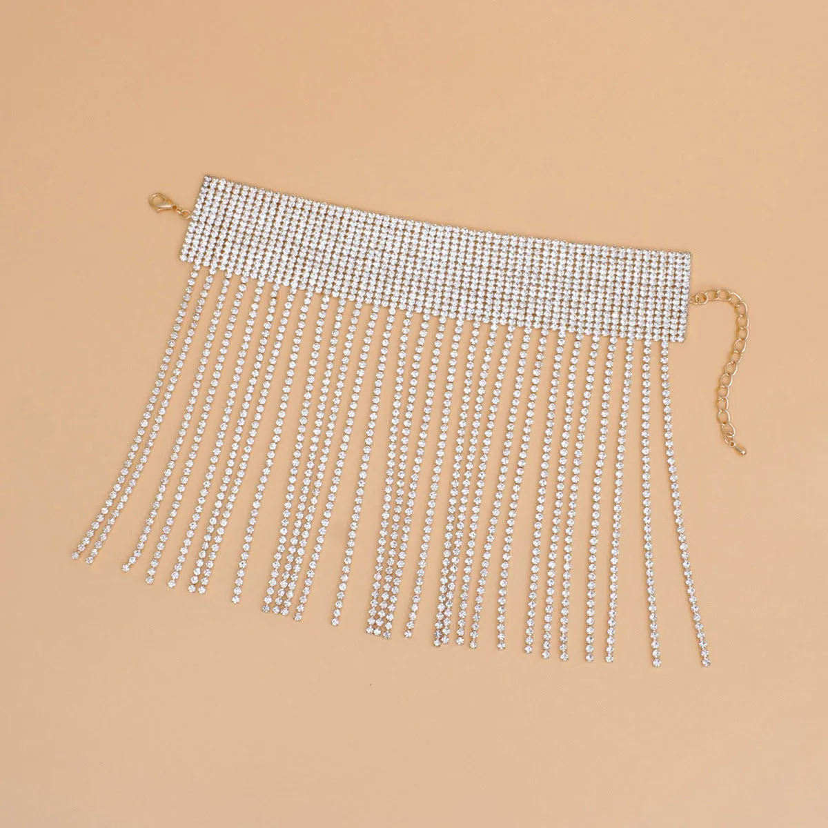 Anklet Gold Rhinestone 15 Line Long Fringe Women