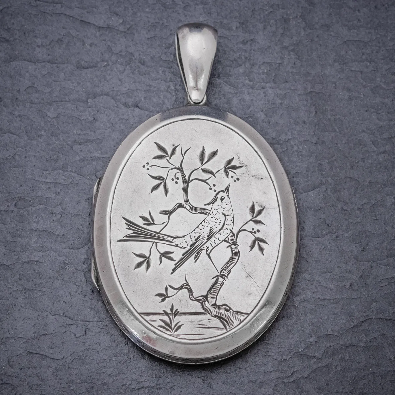 Antique Victorian Silver Swallow Locket Circa 1860