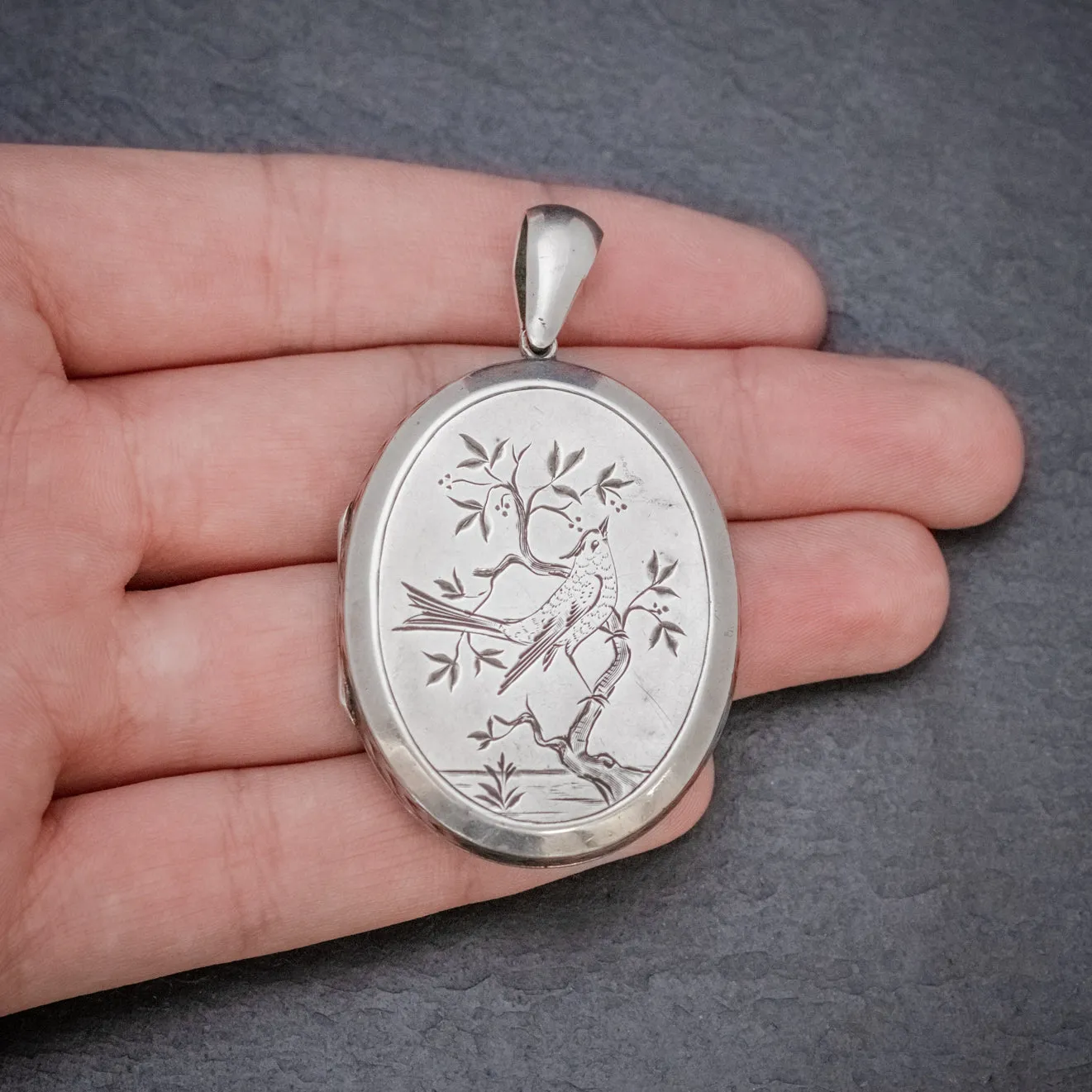 Antique Victorian Silver Swallow Locket Circa 1860