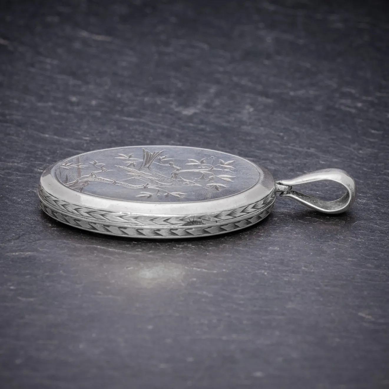 Antique Victorian Silver Swallow Locket Circa 1860