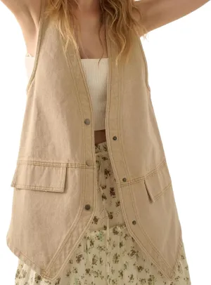 Aopwsrlyi Women's Long Denim Vest Sleeveless Button Down V Neck Jean Jacket Oversized Denim Vests