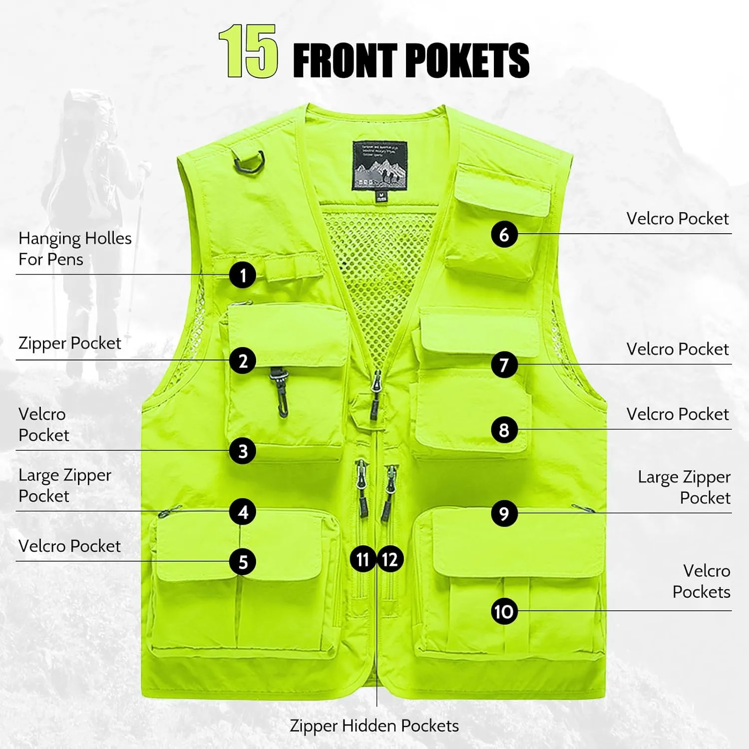 AOTORR Mens Outdoor Work Safari Cargo Photo Travel Fishing Vests for Men with Multi-pockets