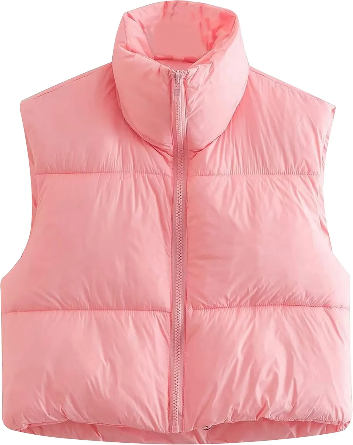 APAFES Womens Winter Cropped Puffer Vest High Stand Collar Lightweight Insulated Crop Vests Outerwear