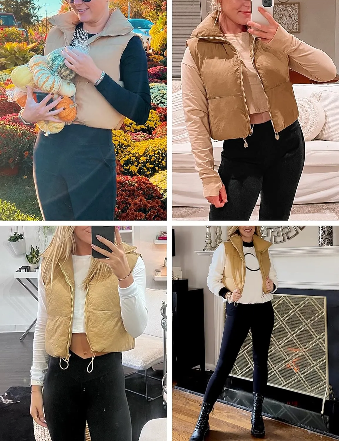 APAFES Womens Winter Cropped Puffer Vest High Stand Collar Lightweight Insulated Crop Vests Outerwear