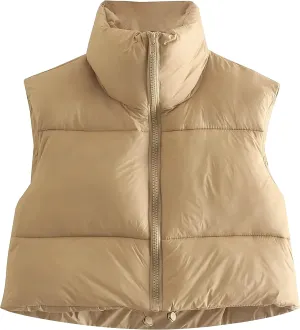 APAFES Womens Winter Cropped Puffer Vest High Stand Collar Lightweight Insulated Crop Vests Outerwear
