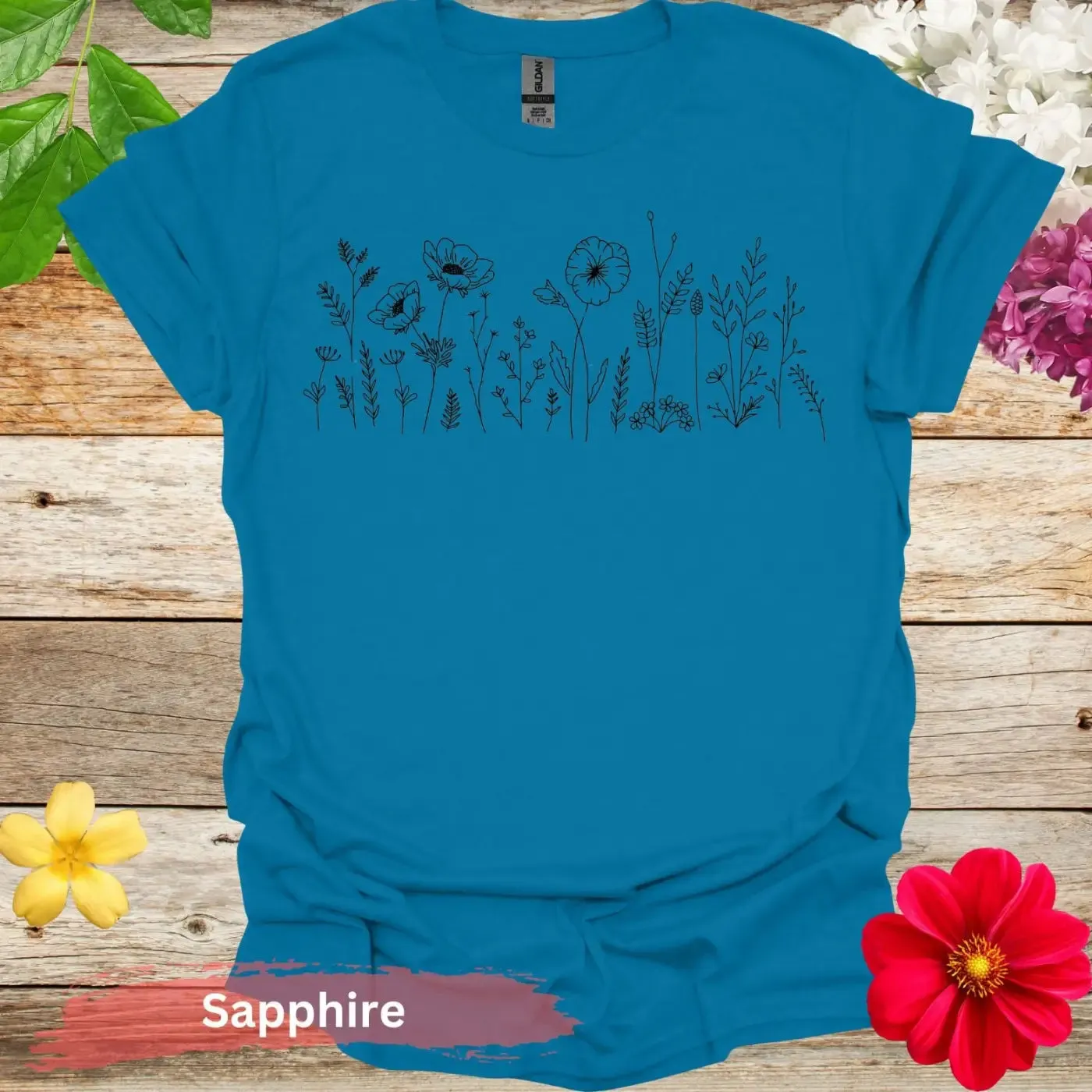 Artistic Floral Line Drawing Design T-Shirts