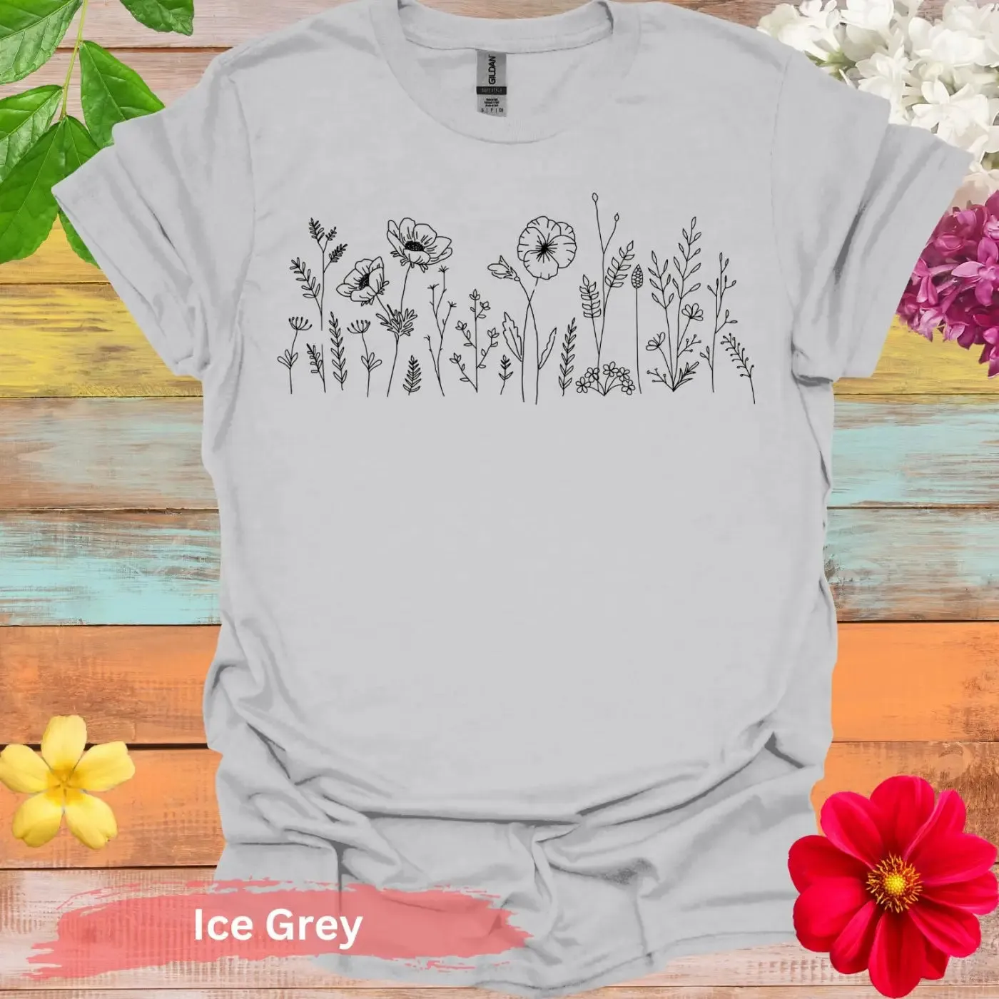Artistic Floral Line Drawing Design T-Shirts